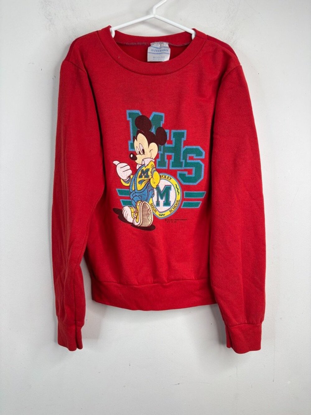 VTG 80s Walt Disney Mickey Mouse MHS High School Sweatshirt Youth M 12-14 Red